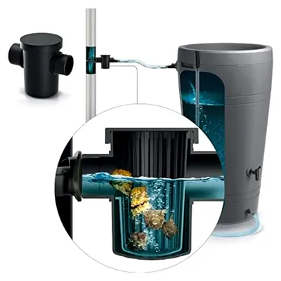 Produktbild von Regenwasserfilter für Regentonne und Wassertank mit Deckel und Sieb in Schwarz