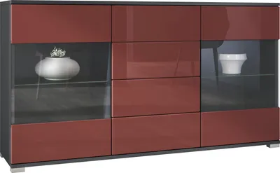 Produktbild von Vladon Sideboard Bari V1, Kommode mit 2 großen Türen und 4 Schubladen, Anthrazit matt/Bordeaux Hochglanz (138,5 x 75,5 x 35)