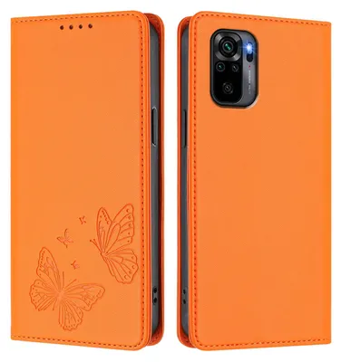 Produktbild von Lederhülle für Xiaomi Redmi Note 10S/Note 10 4G, Schmetterling Prägung Leder Brieftasche Schutzhülle mit Ständer Orange