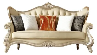 Immagine prodotto di Divano in pelle di design beige Divano classico a tre posti Divani eleganti