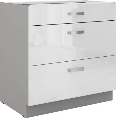 Produktbild von Küchen Unterschrank 80 Bianca Weiss Hochglanz + Grau Vollauszug Soft-Close
