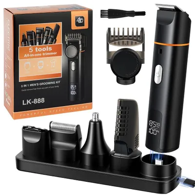 Obrázek produktu pro Holící strojek pro intimní partie, pánský, 5 v 1, s nabíjecí stanicí, zastřihávač vousů, zastřihávač chloupků v nose, vodotěsný (IPX6), elektrický holicí strojek pro muže, vhodný i pro holení těla