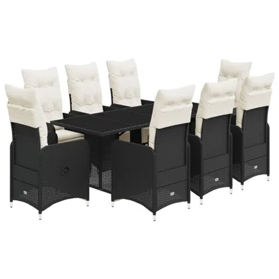Produktbild von 9-tlg. Garten-Bistro-Set mit Kissen Schwarz Poly Rattan