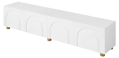Image de Meuble TV blanc design arche 4 portes pieds dorés 180x35x40cm