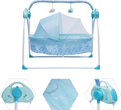 Produktbild von Babyschaukel & Wiege - Elektrische Babyschaukel - Faltbar - 5 Stufen - Automatisches Schaukeln - Fernbedienung - Über 20 kg - 1–2 Jahre - Blau