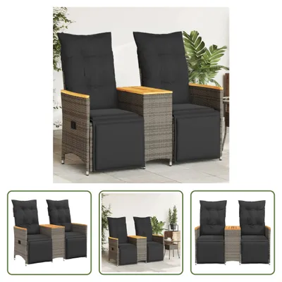 Obrázok produktu pre The Living Store Záhradná pohovka 2-miestna nastaviteľná so stolíkom Grey Poly Rattan