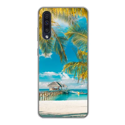 Produktbild von MuchoWow® Handyhülle Schutzhülle Hülle für Samsung Galaxy A30s Strand - Palme - Meer Silikon Softcase Handy Hülle - Karteninhaber
