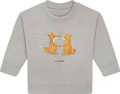 Produktbild von Mr. & Mrs. Panda Organic Baby Pullover Füchse Liebe 12. - 18. Monat - Heather Grey - Geschenk, Freundin, Fuchs, Ehe, Bullover