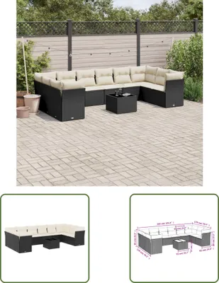 Produktbild von The Living Store 11-tlg. Garten-Sofagarnitur mit Kissen Schwarz Poly Rattan