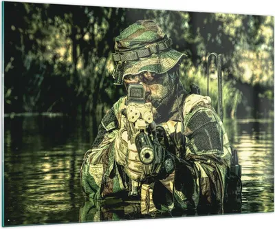 Produktbild von Bilder auf glas - Soldat Gewehr - 100x70cm - Glasbilder - Wandbilder - Kunstdruck - zum Aufhängen bereit - Wanddekoration aus Glas - Glas Bilder - Wandbild auf Glas - Einteilig - GAA100x70-3945