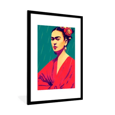 Produktbild von MuchoWow® gerahmtes Poster – Porträt – Frida Kahlo – Frau – Vintage – Rot – 60x90 – Wandposter-Rahmen, Foto