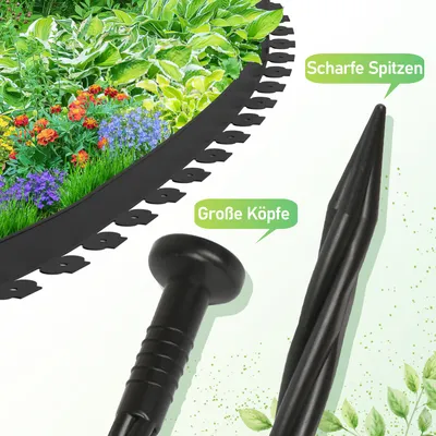Produktbild von Izrielar 50m Flexible Rasenkante aus Kunststoff zur Verankerung Beetumrandung Beeteinfassungen Schwarz mit 150 Erdanker