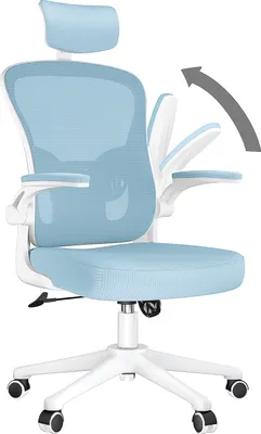 Produktbild von Bürostuhl - Ergonomisch Schreibtischstuhl, Drehstuhl mit 120° Wippfunktion, Lordosenstütze, verstellbare Kopfstütze, Armstütze und Höhen, Bis 150kg/330LB Belastbar - Weiß und blau