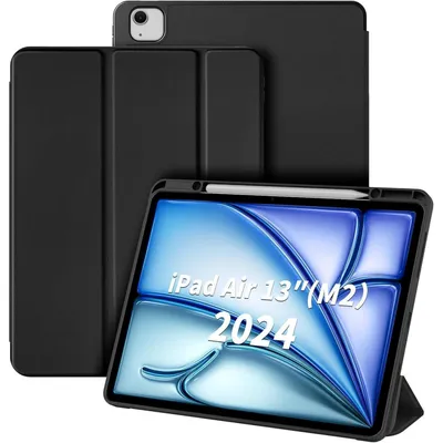 Image de Étui de protection pour iPad Air 13 pouces M3/M2, modèles 2025/2024, avec support pour stylet, couleur noire