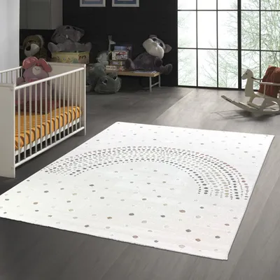 Produktbild von Bezaubernder Kinderteppich mit 3D-Regenbogen aus Punkten in Creme Bunt Größe - 120 x 170 cm