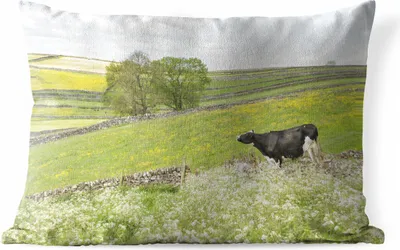 Produktbild von MuchoWow® Outdoor Kissen - Kuh - Blumen - Tiere - 60x40 cm - Wetterfest - Lounge Kissen - Zierkissen - Kissen für Innenräume