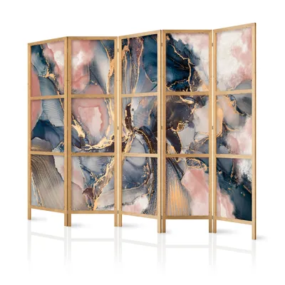 Produktbild von Paravent Abstraktion XXL 225x171 cm 5-teilig einseitig eleganter Sichtschutz Raumteiler Trennwand Raumtrenner Holz Design Motiv Deko Home Office Marmor gemalt f-C-0493-bh-a