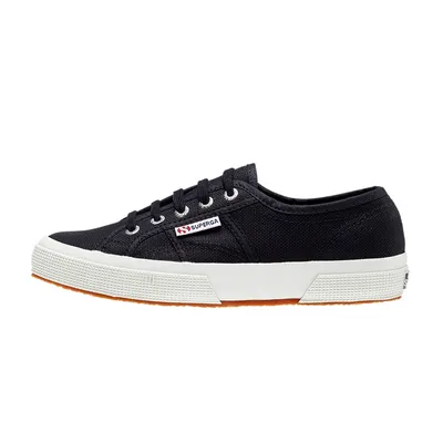 A black Superga sneaker is shown from the side against a white background.