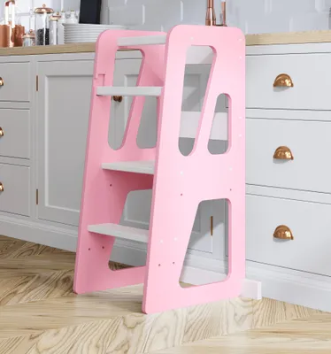 Produktbild von Lernturm für Baby & Kleinkinder, Die besten Sicherheitsmerkmale, Learning Tower aus Holz, Montessori Küchenhelfer, Rosa