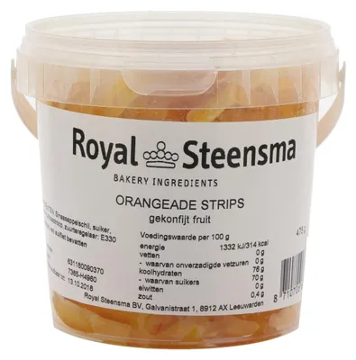 Produktbild von Royal Steensma Oranjeschil Gekonfijt 475g – Kandierte Orangenschalen, ideal zum Backen und Desserts