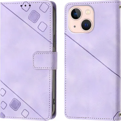 Produktbild von Hülle für iPhone 13 Mini Prägung Flip Leder Brieftasche Schutzhülle mit Ständer Lila