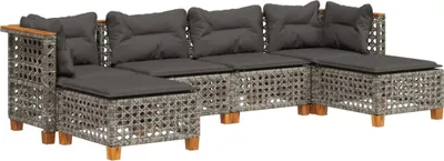 Produktbild von vidaXL 6-tlg. Garten-Sofagarnitur mit Kissen Grau Poly Rattan
