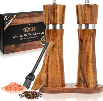 Produktbild von ECENCE Salz und Pfeffermühle Holz 2er Set Pfeffer und Salzmühle aus Akazienholz, Gewürzmühle mi