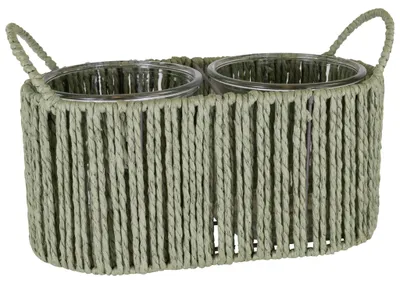Imagen del producto de Macetas de color verde oliva, de 24 x 14 x 17 cm, con 2 insertos de vidrio