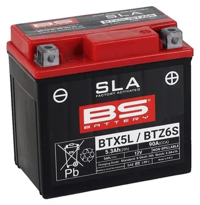 Obrázok produktu pre BS-BATTERY BTX5L 12V 5Ah 90A (YTX5L / YTZ6S) 113x70x105mm P+ AGM bezúdržbová motobatéria