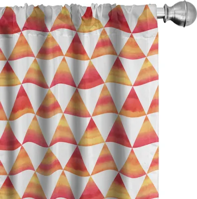 Zdjęcie produktu dla ABAKUHAUS Abstrakcyjne zasłony, firanki, trójkątne geometryczne kształty w stylu akwareli Efekty pędzla Obraz artystyczny, 2 sztuki 75 x 225 cm, pomarańczowy szkarłatny