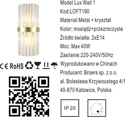 Immagine prodotto di Lux Crystal Prisms - lampada da parete in cristallo