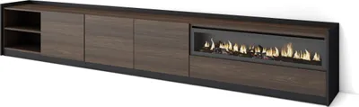 Produktbild von TV-Schrank, Lowboard, 310x37x50cm, Für TV-Geräte bis zu 80", Elektrokamin., Dunkler Eiche und Schwarz