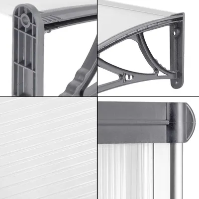 Produktbild von Vordach für Haustüren 300 x 100 cm aus transparentem Polycarbonat in Grau