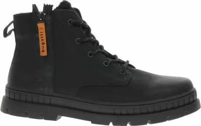 A black Bugatti boot is shown against a white background.