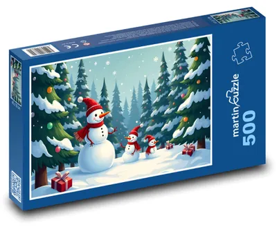 Obrázek produktu pro martinpuzzle - Puzzle 500 - Sněhuláci ve vánočním lese