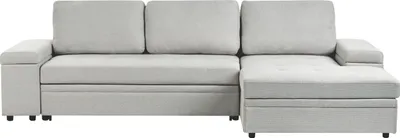 Produktbild von BELIANI 3-Sitzer Sofa Weiß Bouclé Gesteppt L-Förmig mit Schlaffunktion Chaiselongue Linksseitig Armlehnen Stauraum Tiefe Sitzfläche Skandi