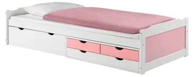 Produktbild von Bett mit Stauraum ANDREA weiss/rosa 90x200 cm (B x L) 4 Schubladen Kiefer massiv, Tagesbett Gästebett Jugendbett Kinderbett