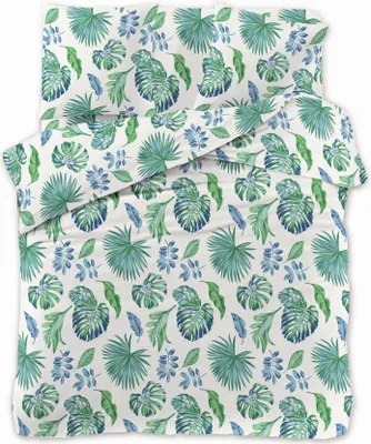 Produktbild von Bettwäsche-Set – 135x200 cm – Bettbezug und zwei Kopfkissenbezüge – Motiv: Grüner Farn – Material: Mikrofaser-Baumwolle – 1 Kopfkissenbezug: 70x80 cm