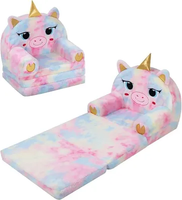 Imagen del producto de Sofá infantil plegable, sillón de peluche para niños, sofá infantil con forma de unicornio