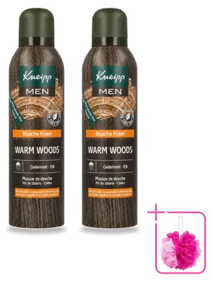 Imagen del producto de 2 unidades de espuma de ducha para hombre Kneipp, línea Warm Woods, 200 ml cada una. Paquete ahorro