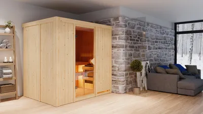 Image de Sauna Karibu Bodin (accès frontal), porte entièrement vitrée, bronzé, sans accessoires