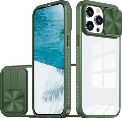 Obrázek produktu pro Pouzdro pro iPhone 15 Pro Max Hybridní průhledné TPU bumper pouzdro s posuvným krytem kamery zelené