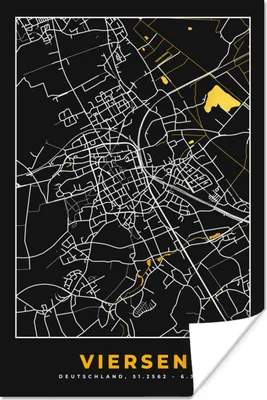 Produktbild von MuchoWow® Poster Schwarz und Gold - Stadtplan - Viersen - Deutschland - Karte 40x60 cm - Plakate für die Wand - Poster Babyzimmer