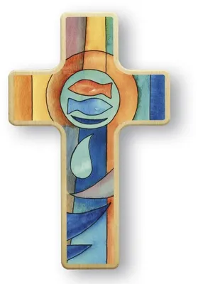 Produktbild von Kinderkreuz Fische 11 x 7 cm Buchenholz