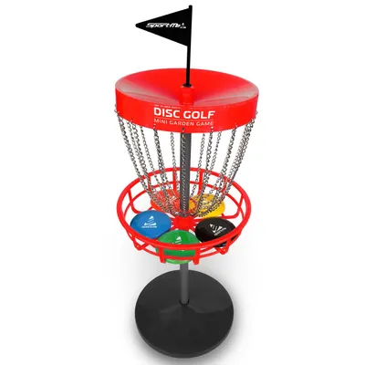 Produktbild von Mini Discgolf-Set für Kinder, zum Spielen im Garten, mit 75 cm Korb und fünf Mini-Scheiben