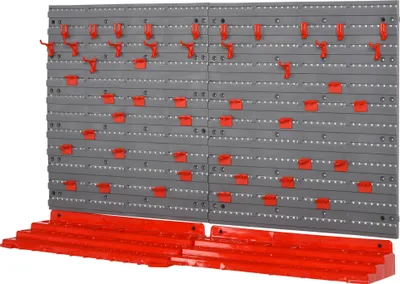 Produktbild von DURHAND Werkzeuglochwand Wandregal 54 tlg Werkzeughalter Werkzeugwand für Werkstatt Sichtlagerkästen Hakenset PP Grau+Rot 95,5 x 23 x 53,5 cm
