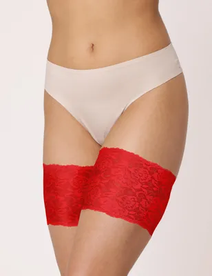 Produktbild von Merry Style Oberschenkelbänder Selbsttragende, elastische Oberschenkelbänder Anti-Reibung mit Spitze und Silikonbändern Oberschenkelband MS10-436 (Rot, S) .