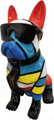 Produktbild von Casa Padrino Luxus Deko Skulptur Hund Bulldogge Mehrfarbig / Schwarz H. 80 cm - Große Deko Figur - XXL Deko Skulptur - XXL Deko Figur - Wohnzimmer Deko - Garten Deko - Luxus Deko XXL Figuren
