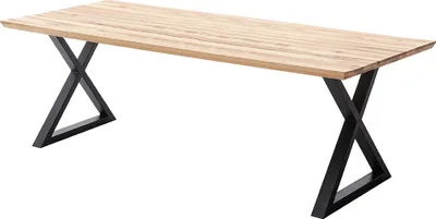 Produktbild von Esstisch 220x100 cm mit Schweizer Kante, X-Gestell, Eiche massiv geölt, PARACATU-06