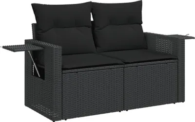 Produktbild von vidaXL Gartensofa mit Kissen 2-Sitzer Schwarz Poly Rattan